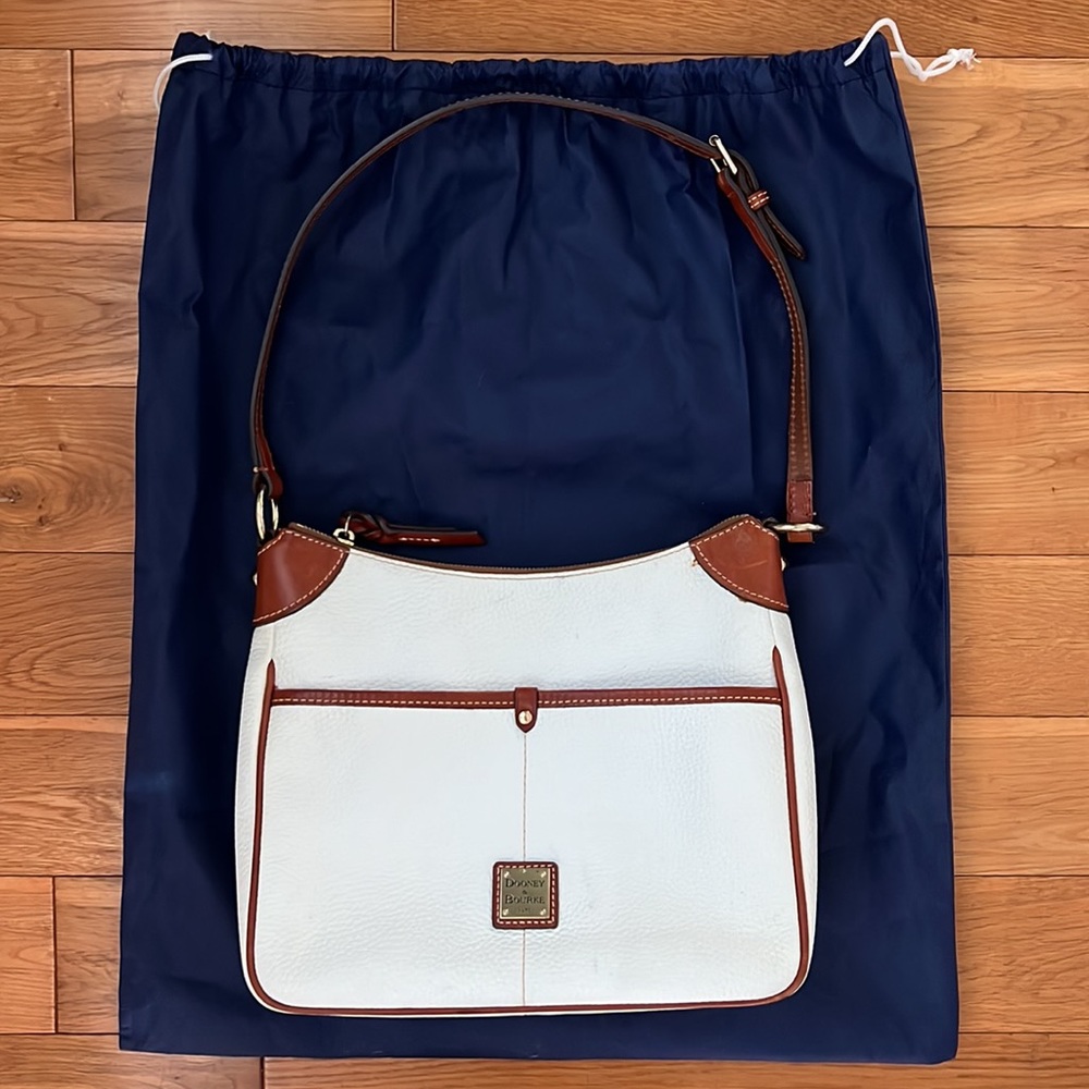 Dooney and Bourke Pebbled Grain Leather Kimberly Handbag White and Cognac - Picture 2 of 15